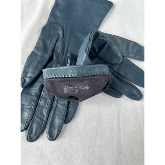 Vintage Blue Leather Gloves, Very Nice, Small - Picture 2 of 5